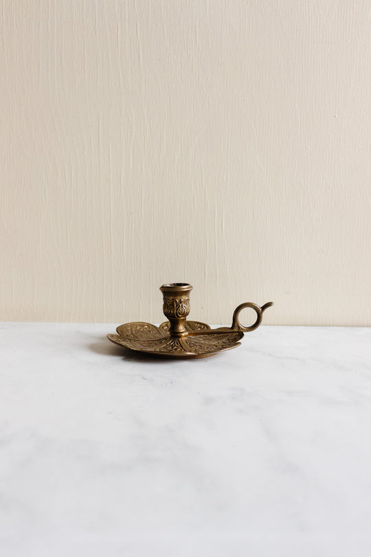 antique french brass embossed floral chamberstick