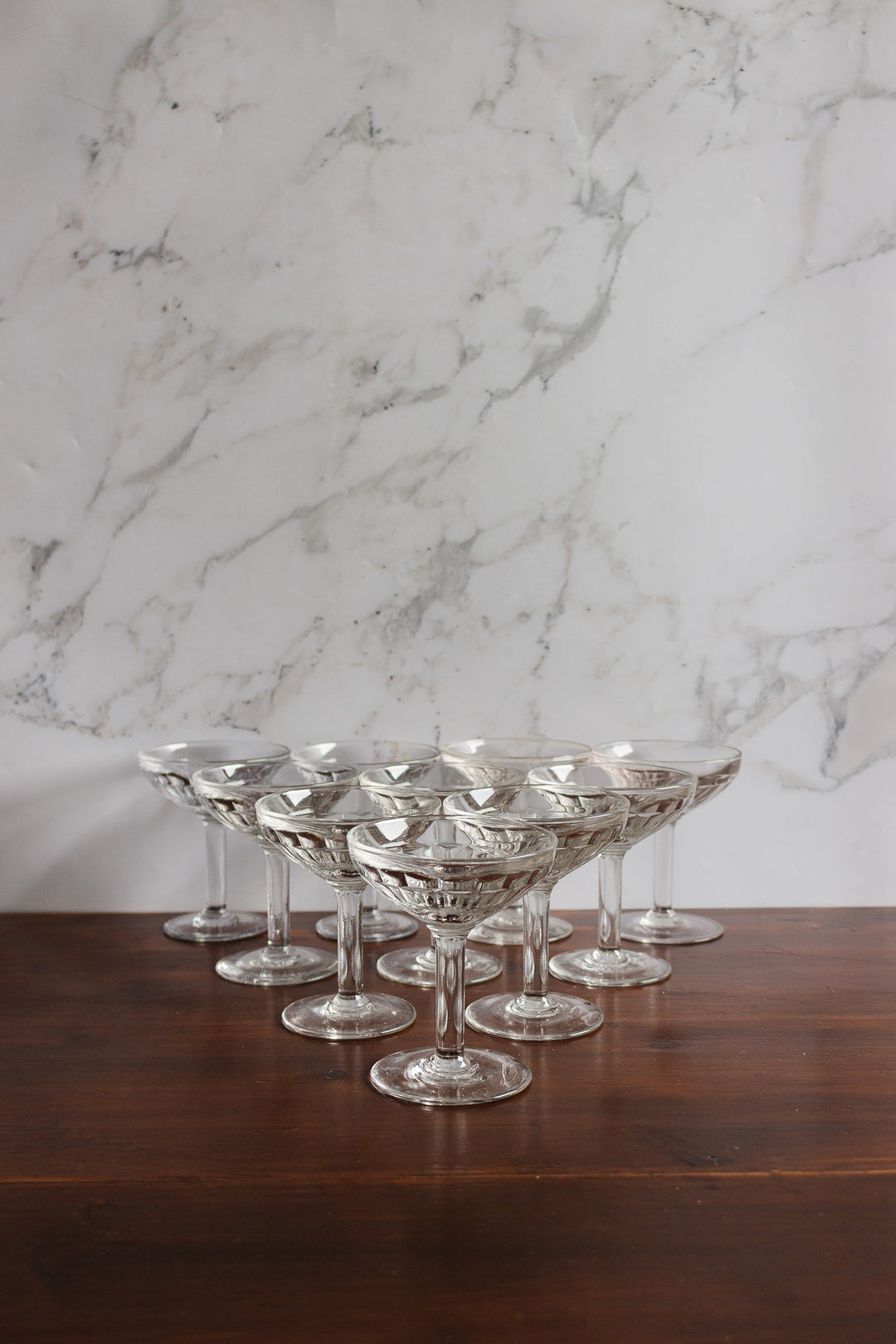 set of 10 antique french blown glass champagne coupes