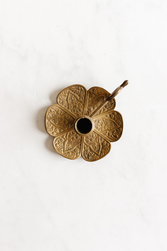 antique french brass embossed floral chamberstick