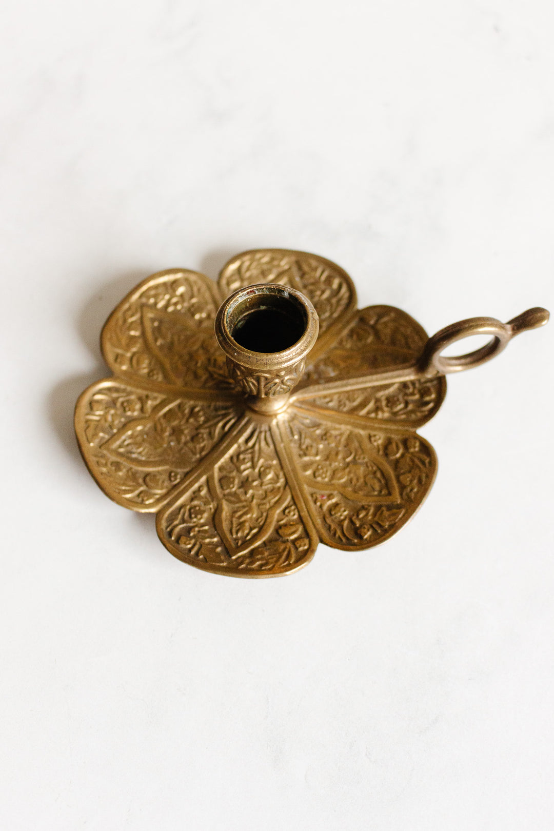 antique french brass embossed floral chamberstick