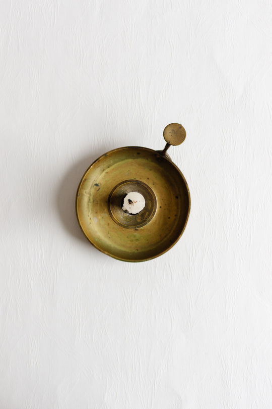 antique french brass chamberstick with ring handle