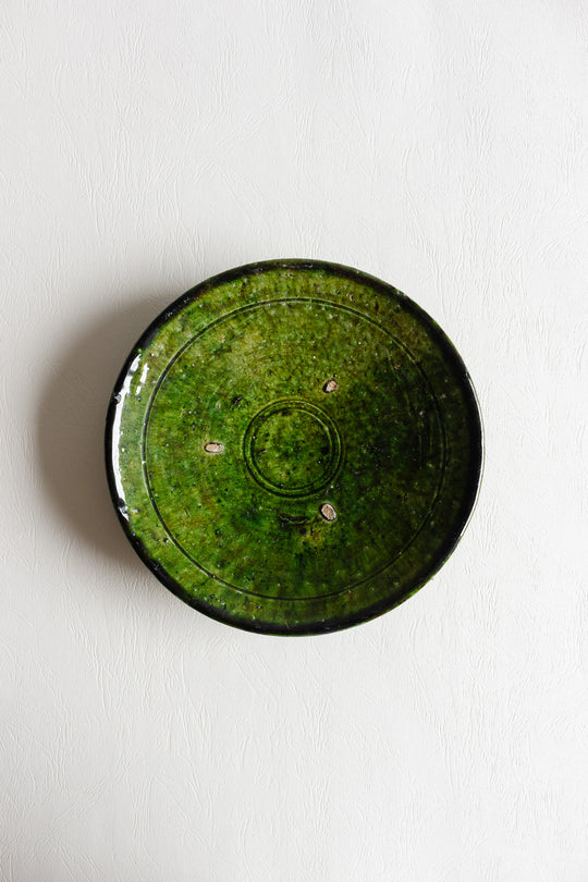 antique french glazed pottery green bowl