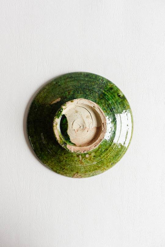 antique french glazed pottery green bowl