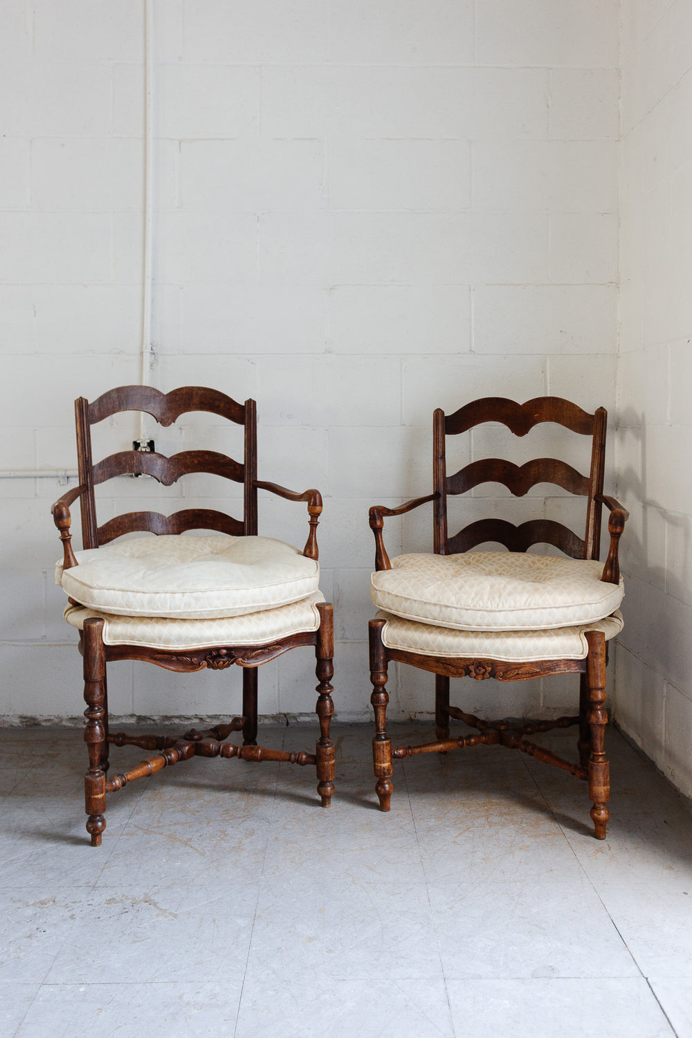 pair of antique french provençal oak his and hers fireplace chairs