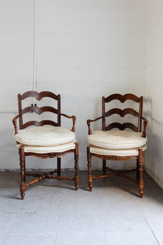 pair of antique french provençal oak his and hers fireplace chairs