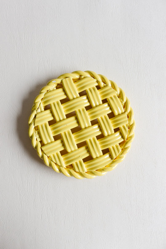 vintage french yellow basket weave trivet