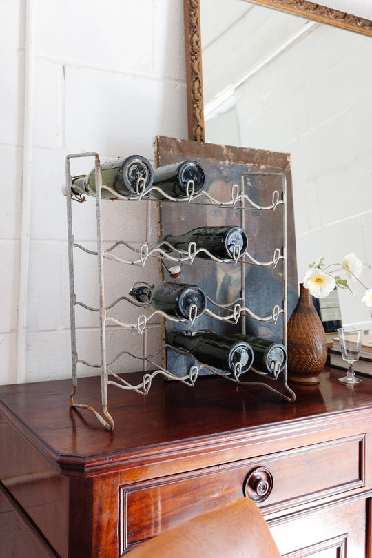 antique French wire bottle rack