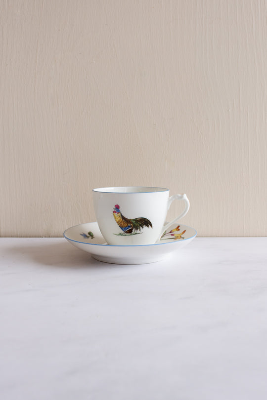 rare 1880s limoges hand painted flora and fauna teacups, set of 5