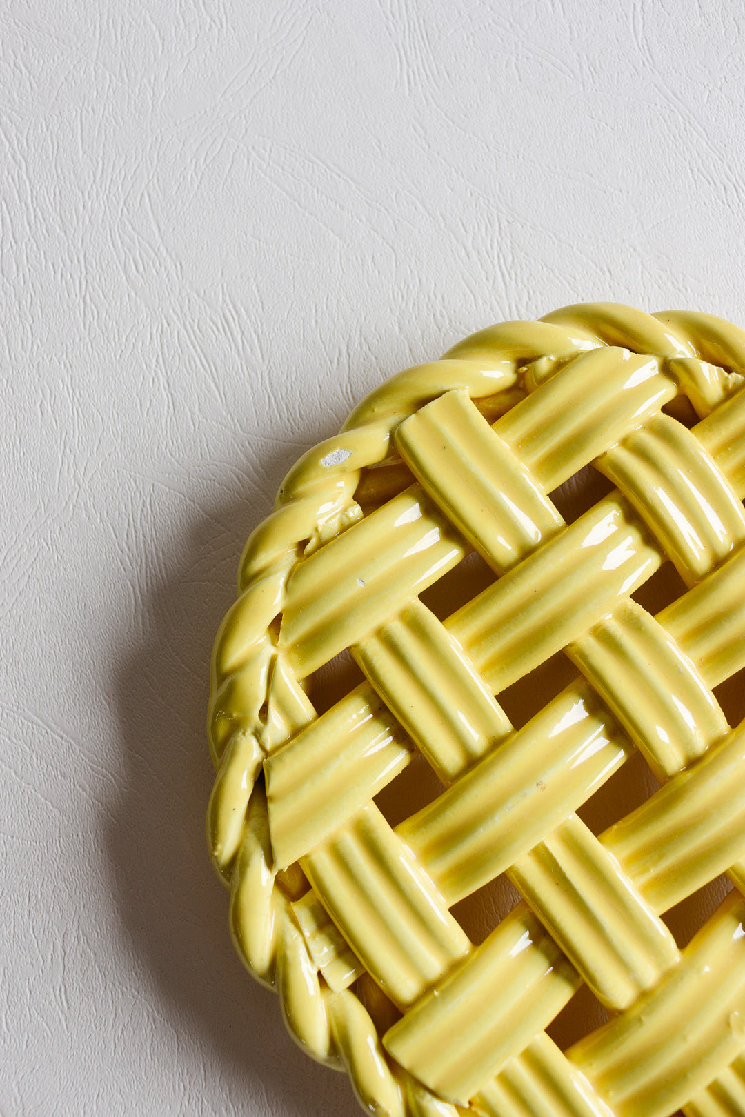 vintage french yellow basket weave trivet