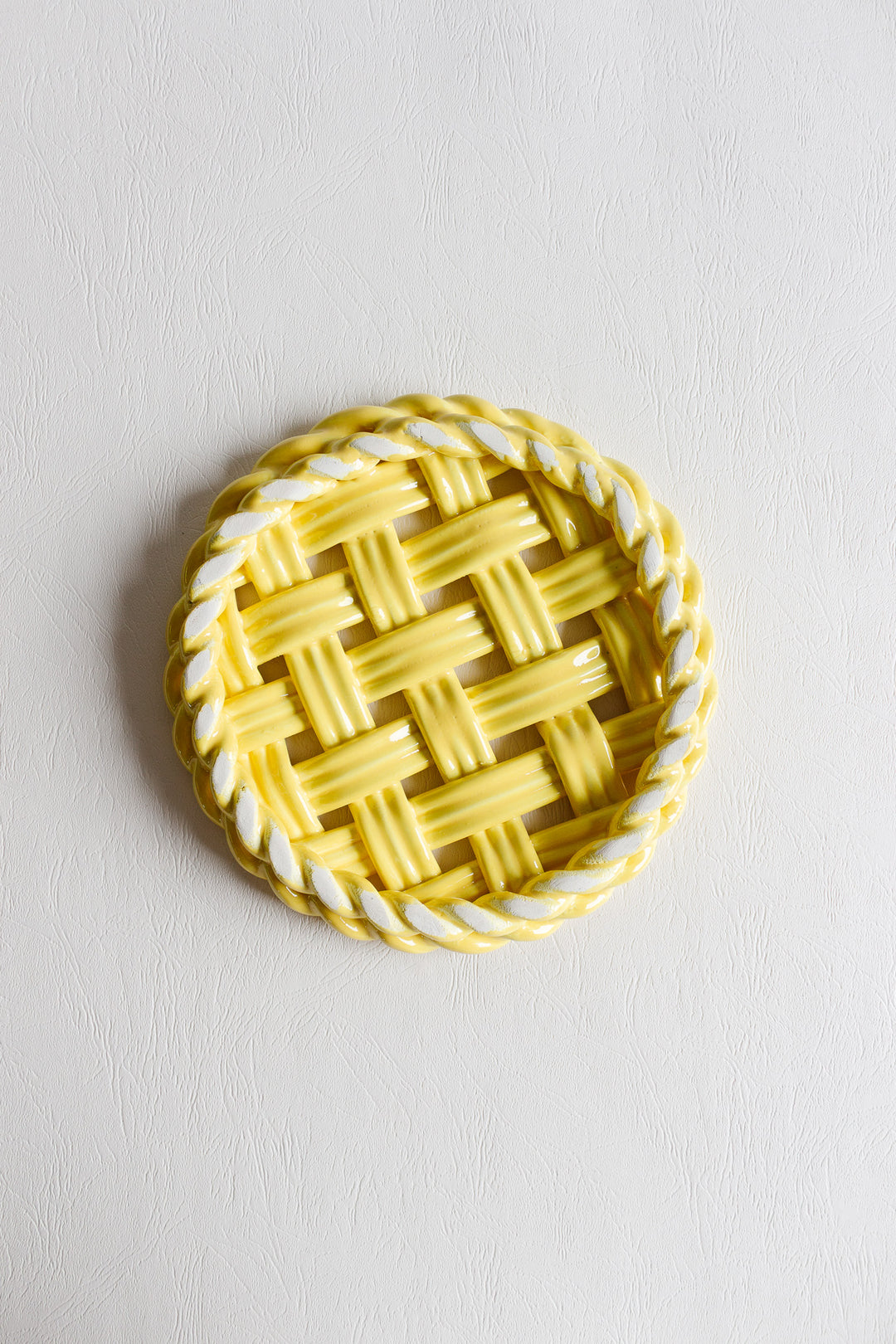 vintage french yellow basket weave trivet
