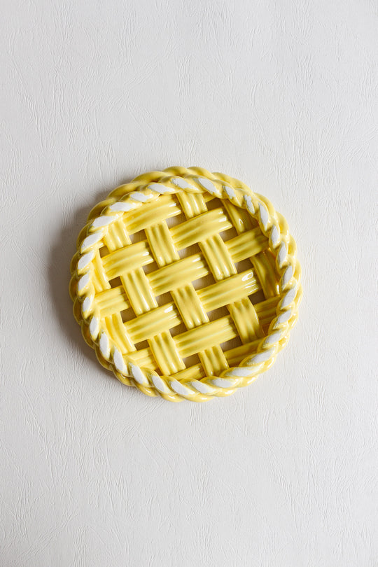 vintage french yellow basket weave trivet