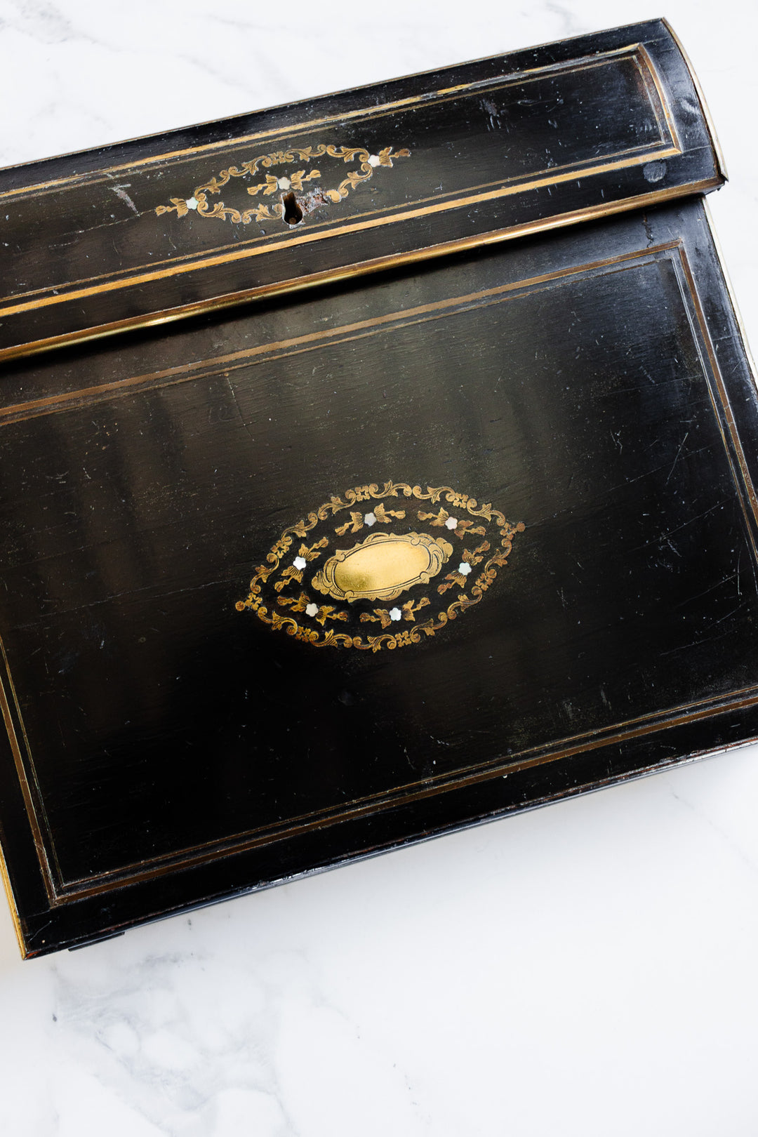 antique french napoleon iii ebonized "écritoire" with original inkwells