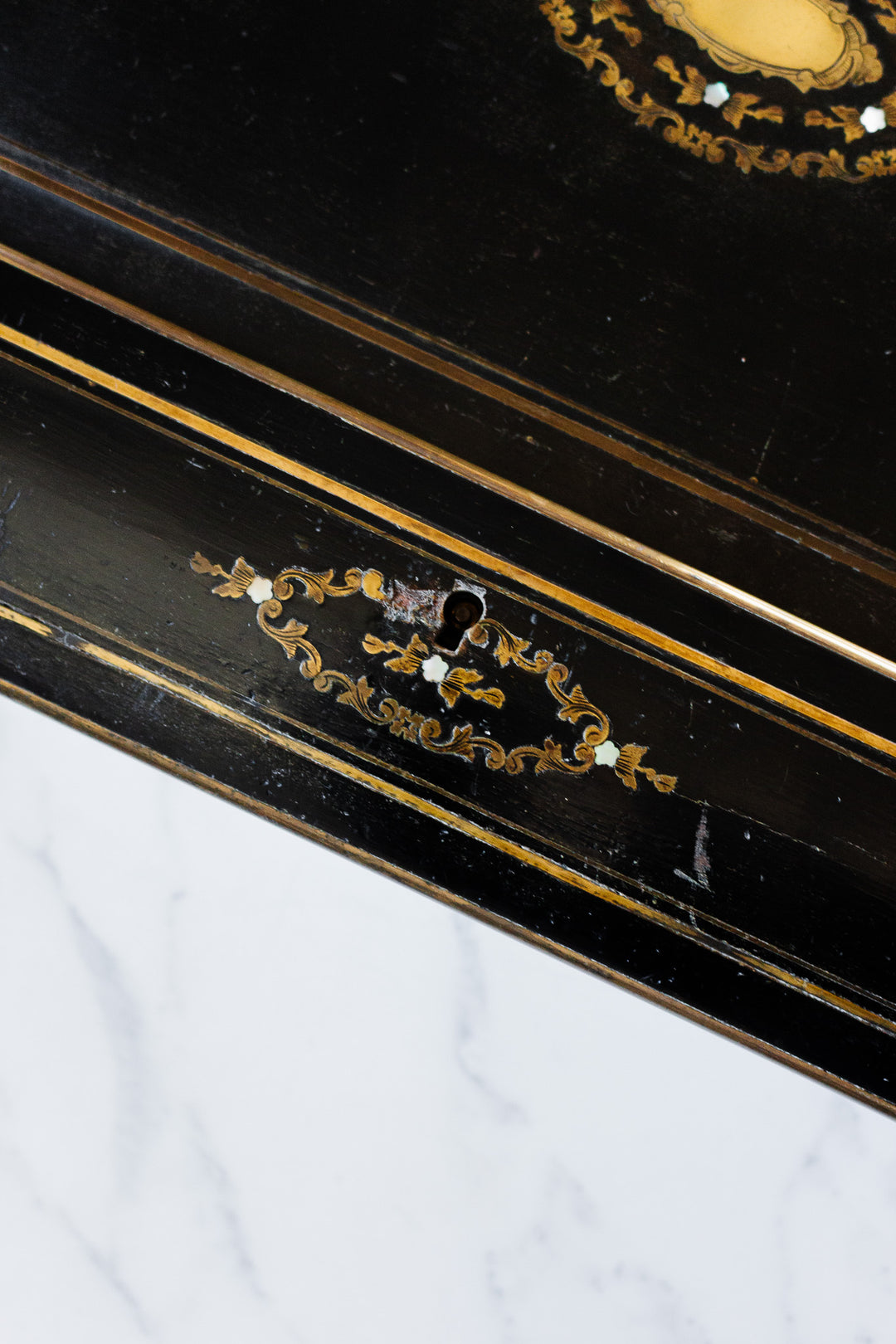 antique french napoleon iii ebonized "écritoire" with original inkwells