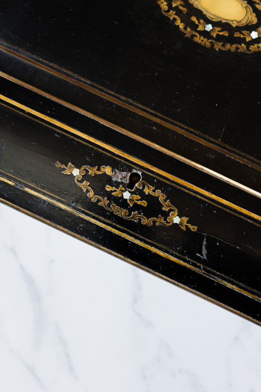 antique french napoleon iii ebonized "écritoire" with original inkwells