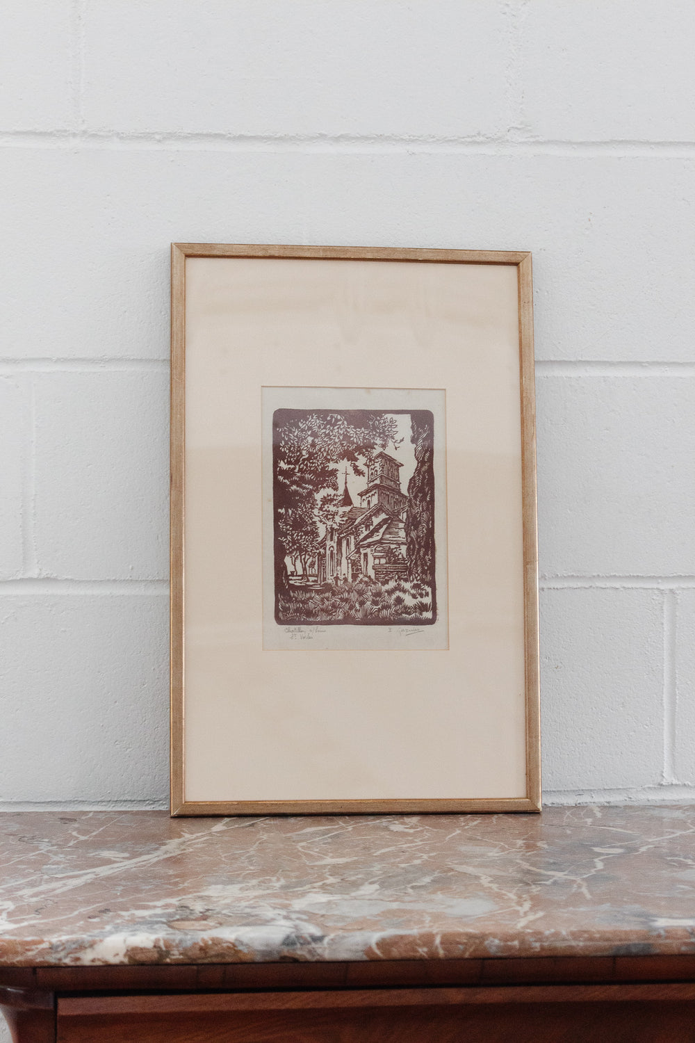 vintage french woodblock print "chatilloy / seine st vorles"