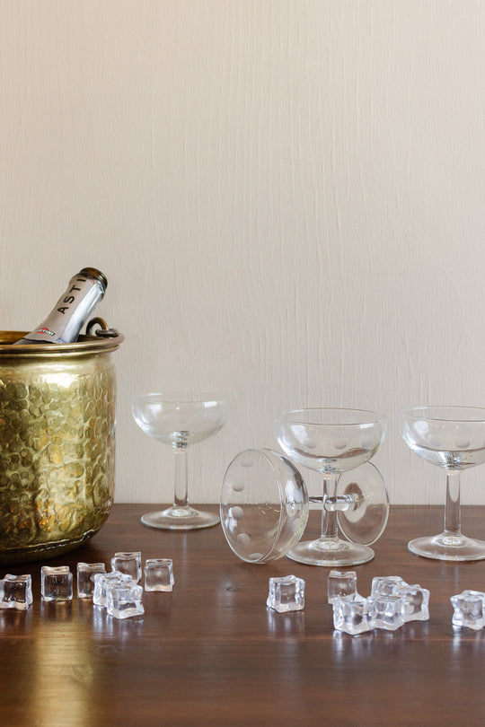 vintage french glass champagne coupes,  set of 4