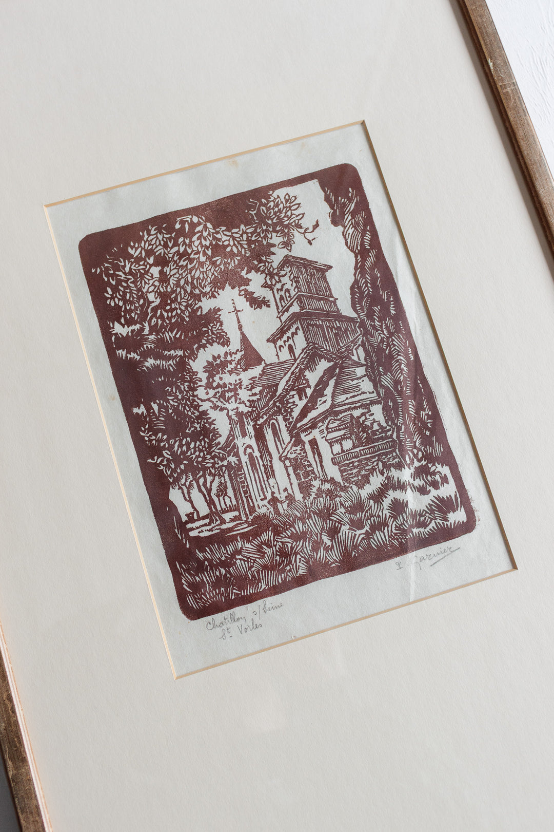vintage french woodblock print "chatilloy / seine st vorles"