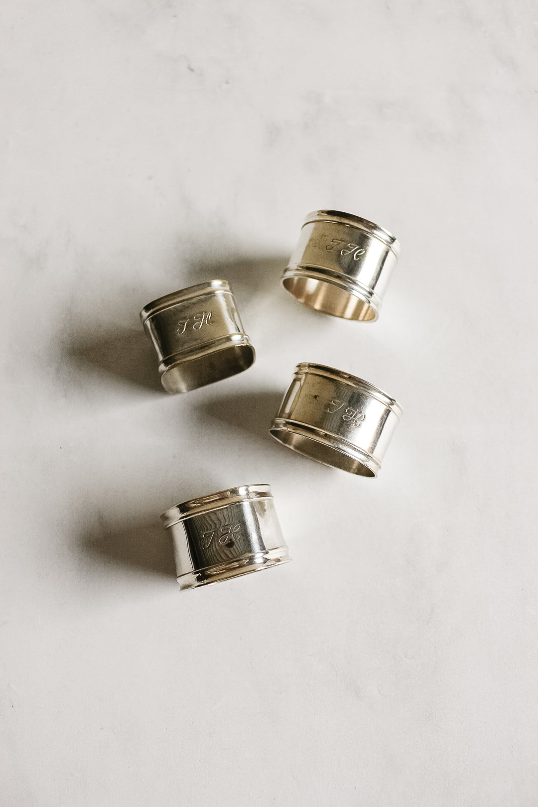 set of 4 antique french monogrammed silver plate napkin rings