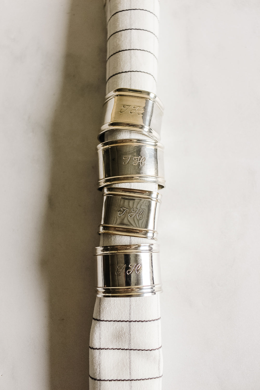 set of 4 antique french monogrammed silver plate napkin rings