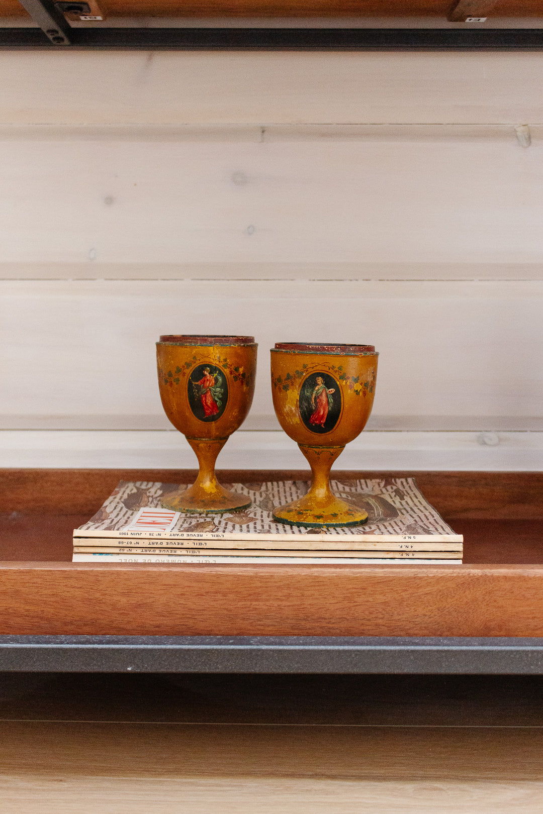 rare pair of 19th century Italian polychrome wood chalices