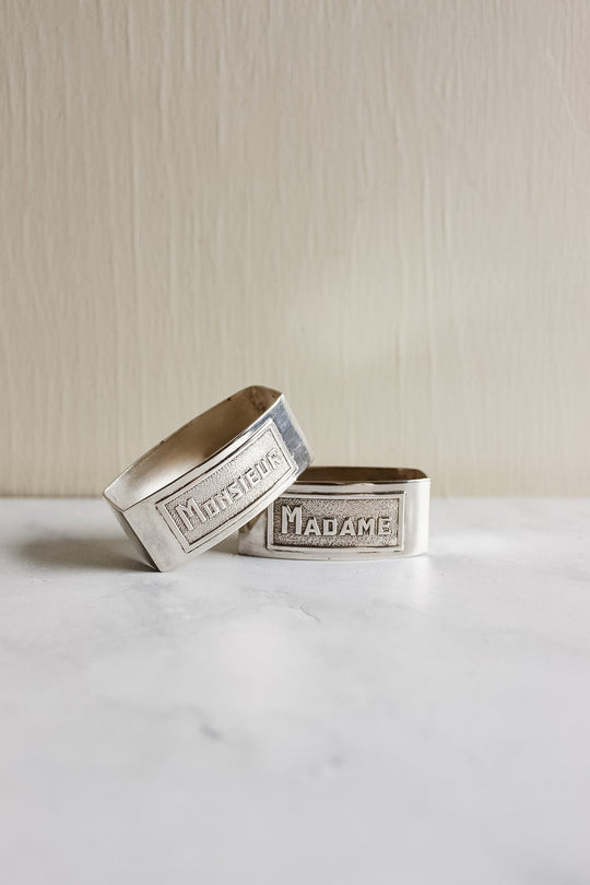 antique french madame et monsieur napkin ring set