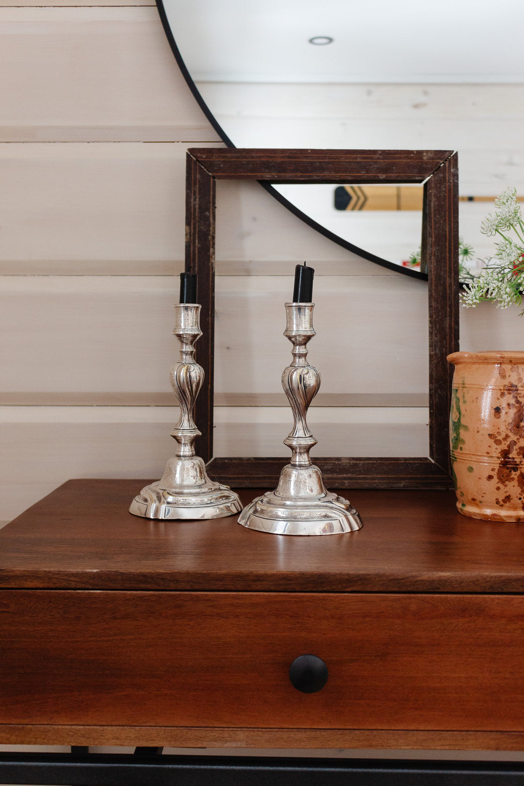 pair of 1920s French art nouveau silver plate candlesticks