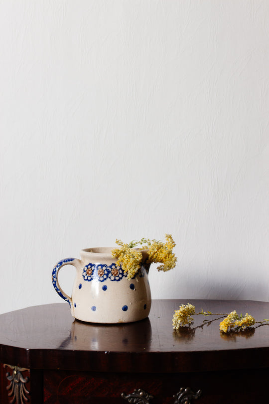 antique bolesławiec stoneware cream pitcher
