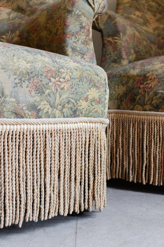 pair of antique french jacquard crapaud chairs