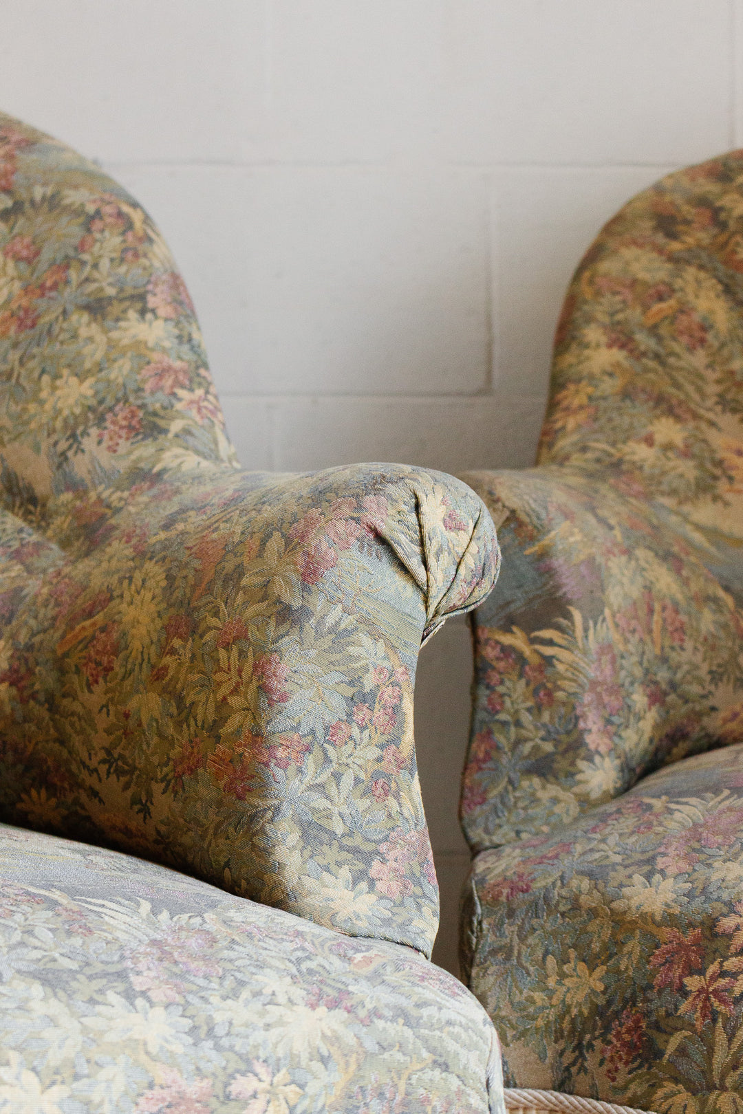pair of antique french jacquard crapaud chairs
