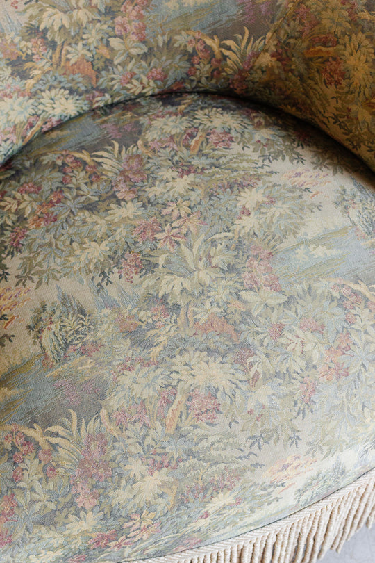 pair of antique french jacquard crapaud chairs