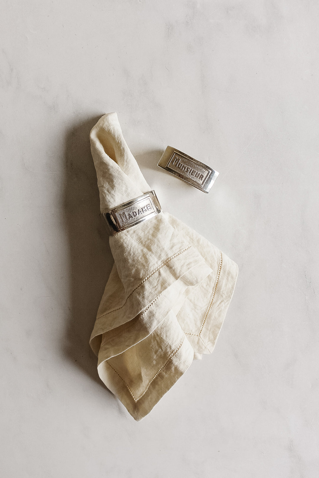 antique french madame et monsieur napkin ring set