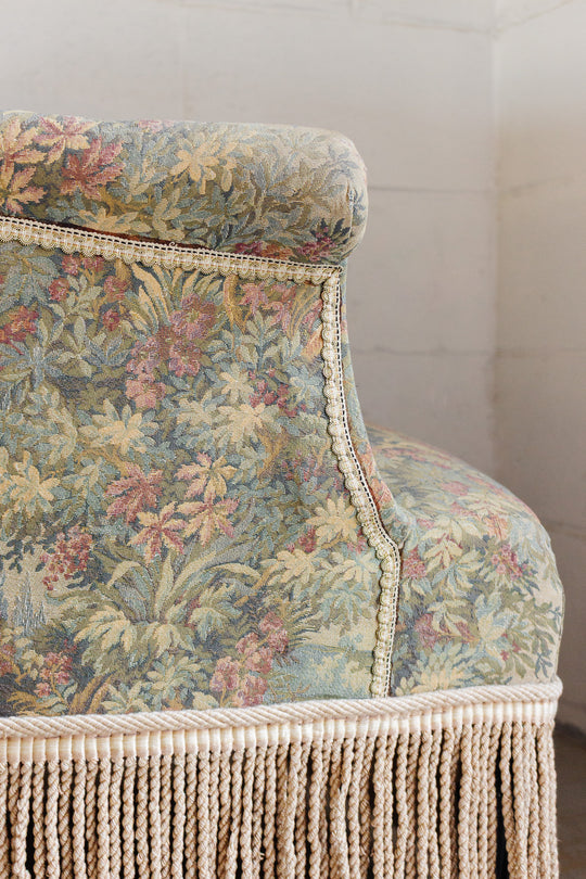 pair of antique french jacquard crapaud chairs