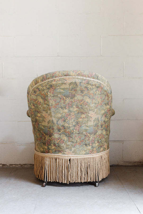 pair of antique french jacquard crapaud chairs
