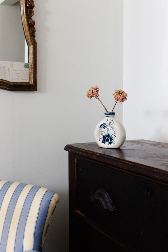 vintage french handpainted stoneware bottle