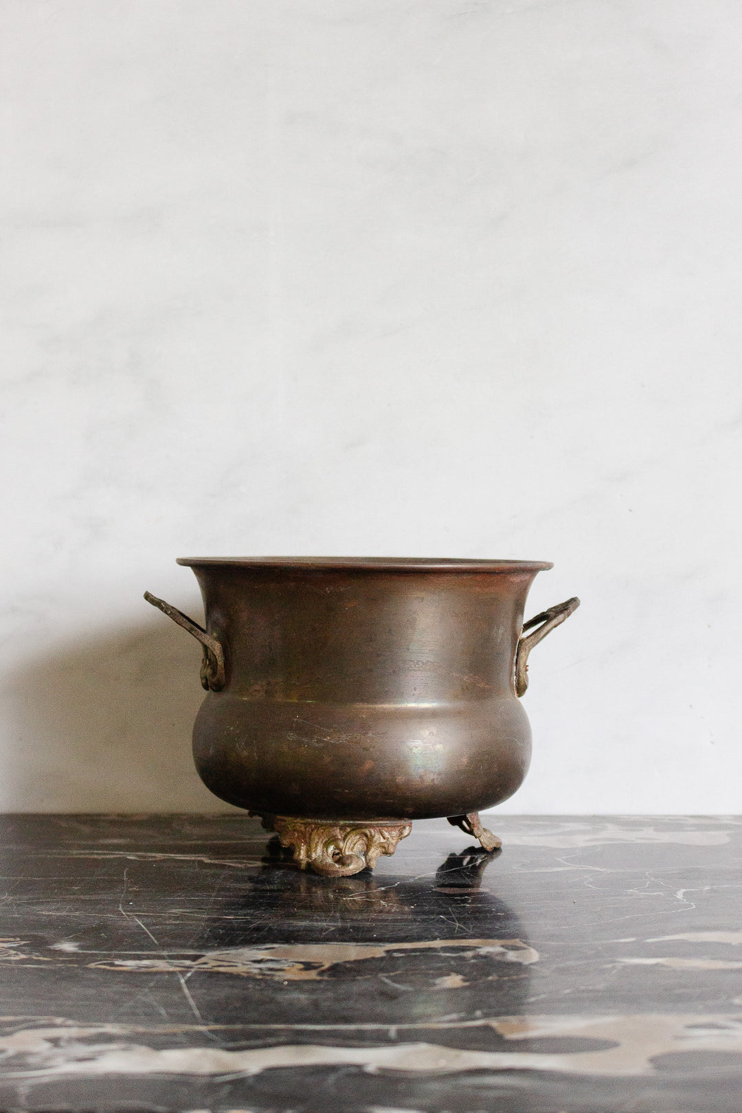 vintage french brass handled pot