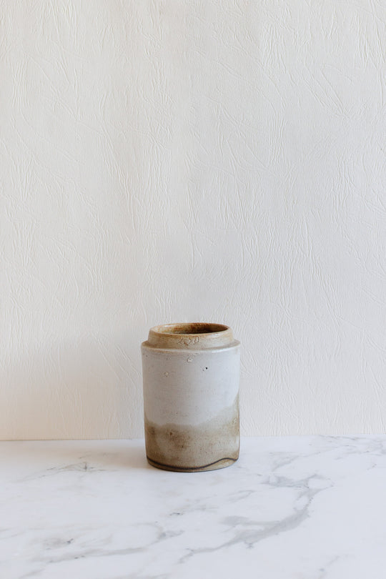antique "oleum nucistae" stoneware apothecary jar