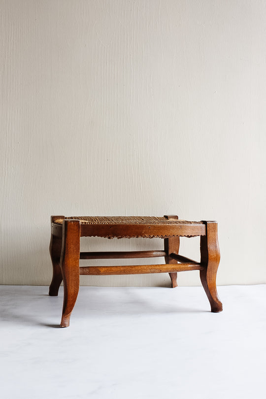 antique french walnut and rush stool