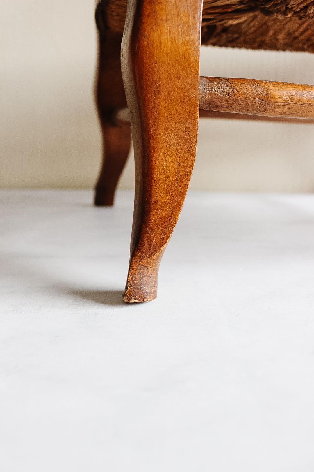 antique french walnut and rush stool