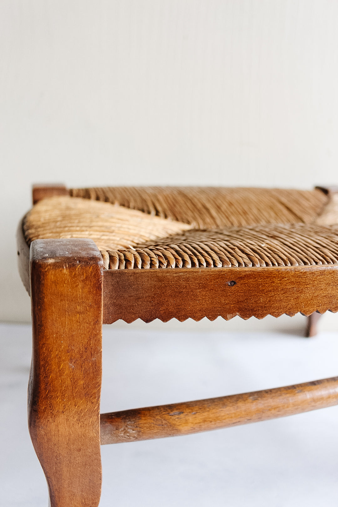 antique french walnut and rush stool