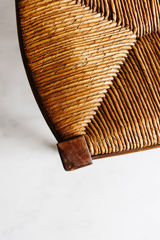 antique french walnut and rush stool