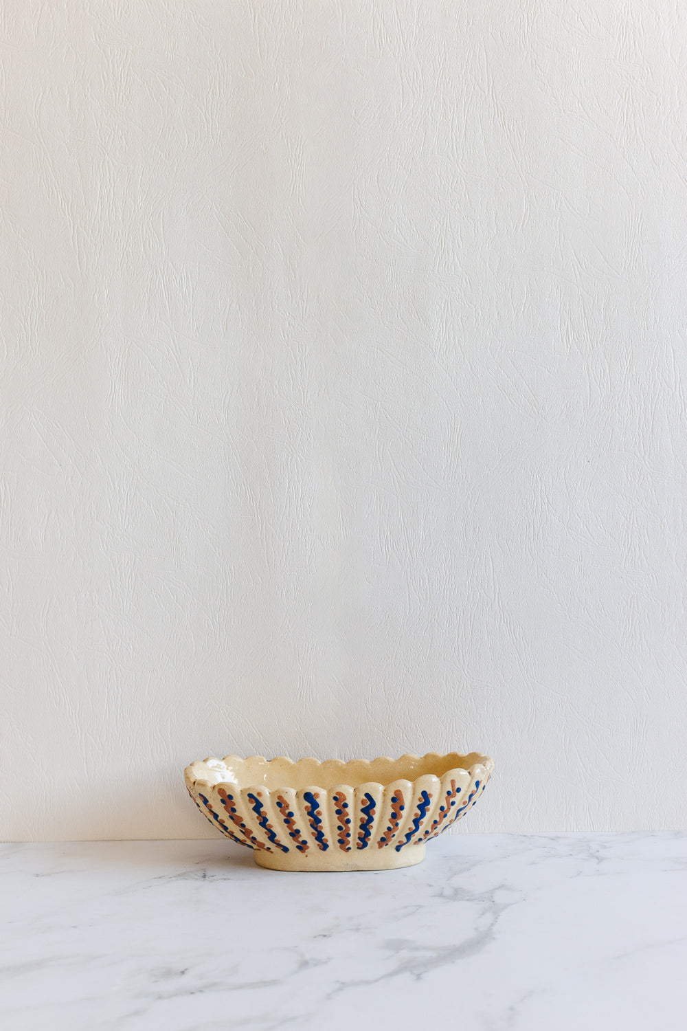 1930s bunzlau hand painted scalloped ceramic bowl