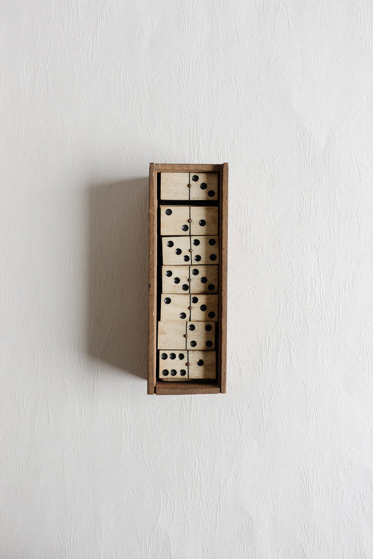 set of antique french wood and bone dominos