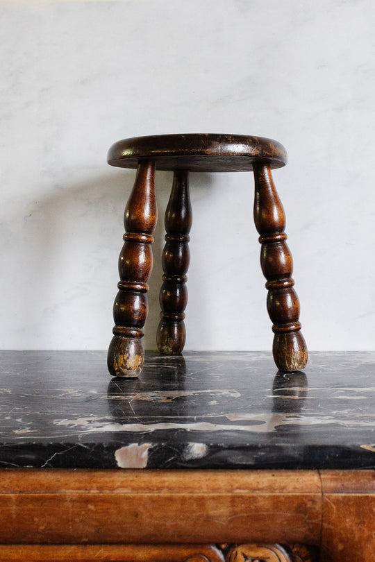 vintage french turned wood stool