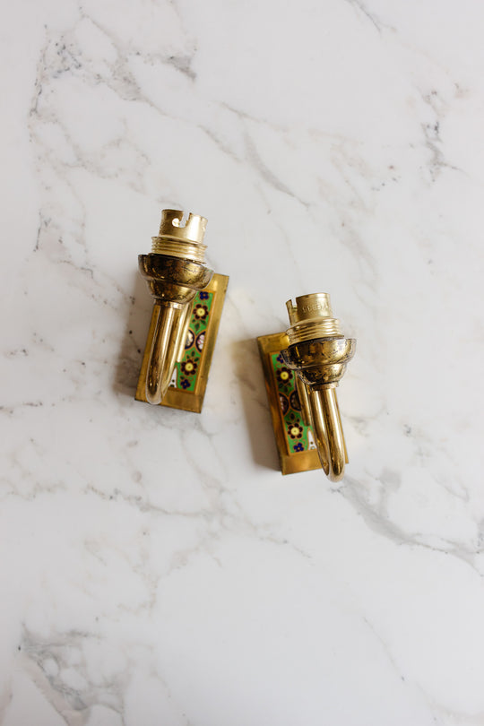 vintage french brass cloisonné wall sconces