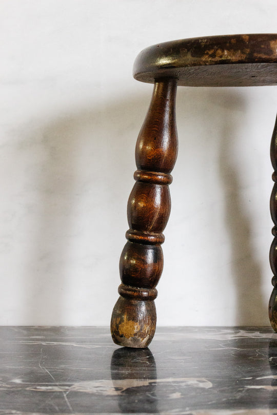 vintage french turned wood stool