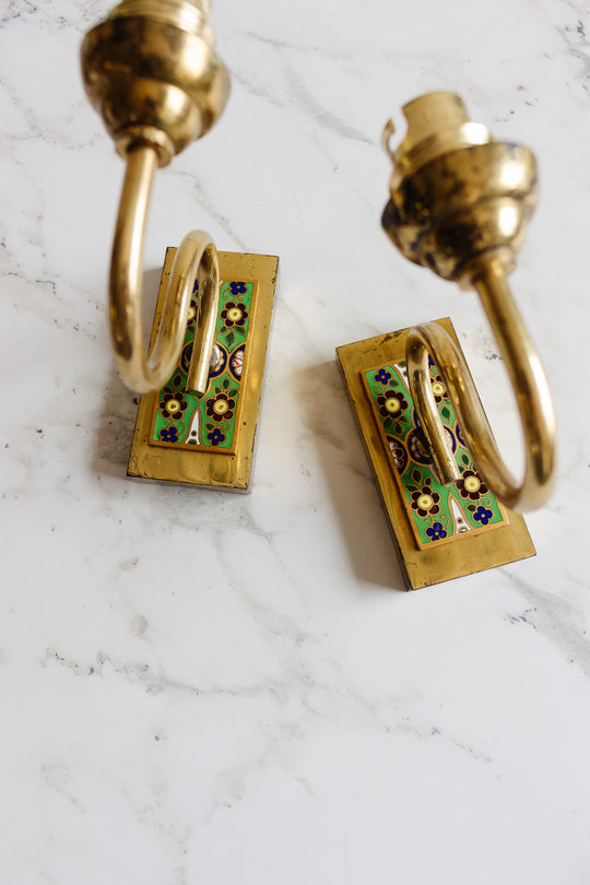 vintage french brass cloisonné wall sconces