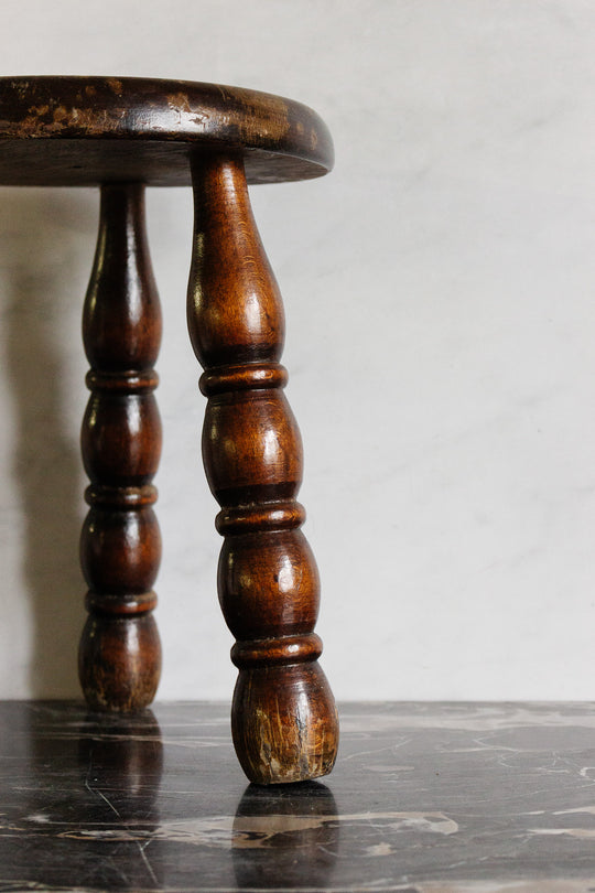 vintage french turned wood stool