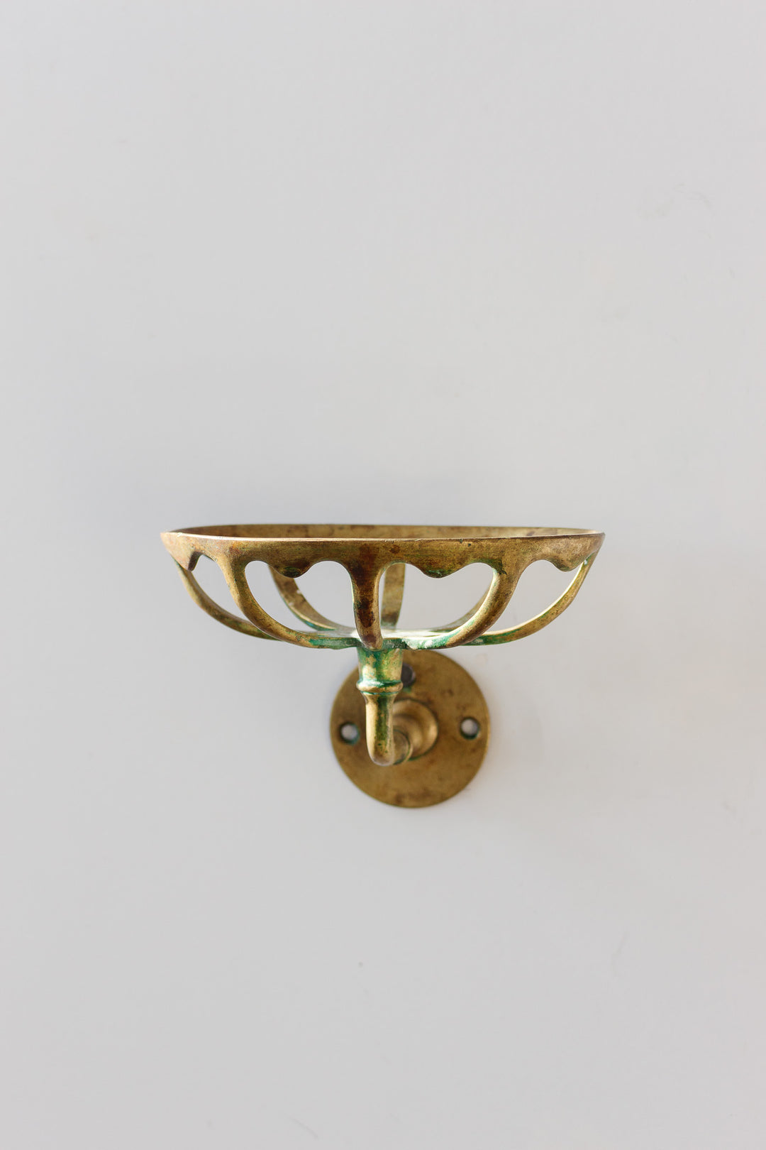 antique french brass soap dish with verdigris