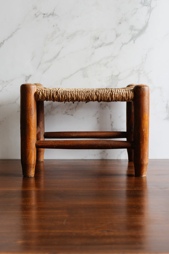 midcentury french rush seat wood stool