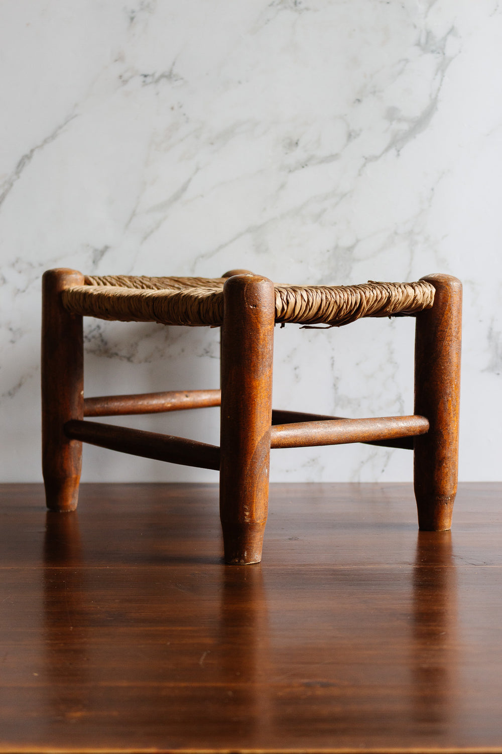 midcentury french rush seat wood stool